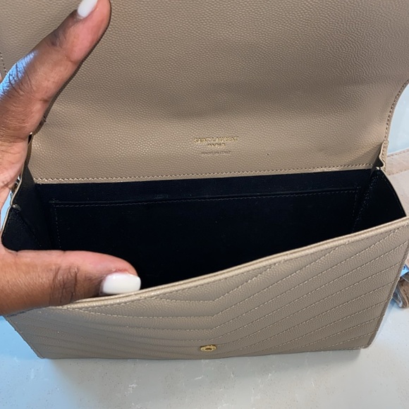 Authentic Saint Laurent Cassandra Leather Pouch in Dark Beige - Picture 8 of 11